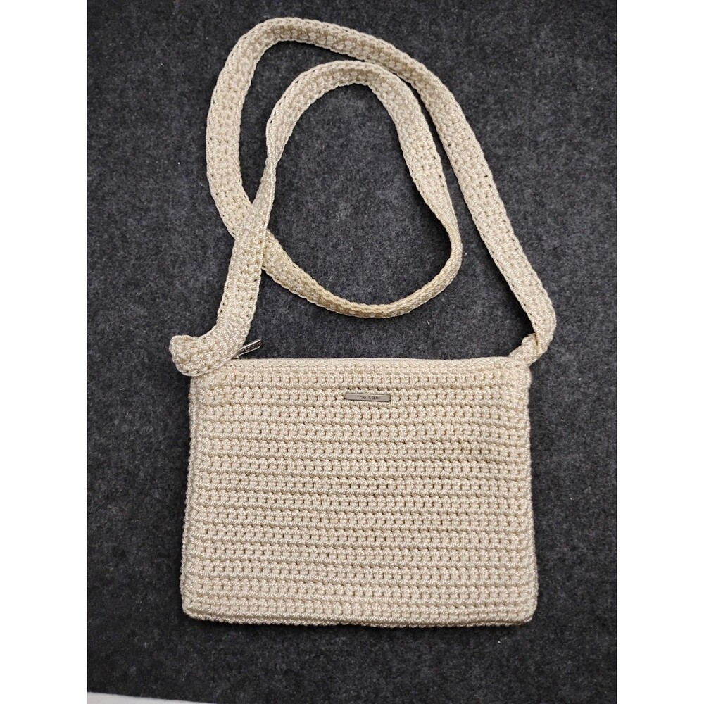The SAK Woven Crochet Crossbody Shoulder Bag Boho Small Cream Color